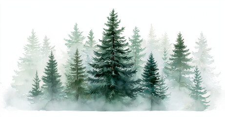 Fototapeta premium a simple and delicate watercolor painting of a pine forest