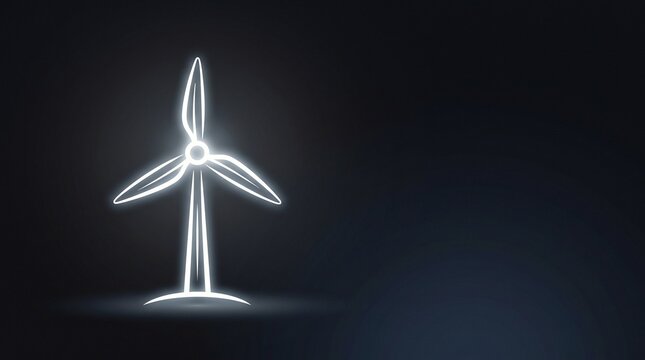 Glowing wind turbine icon for clean energy. Minimalist digital illustration of wind power.