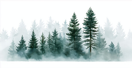 Fototapeta premium a simple and delicate watercolor painting of a pine forest