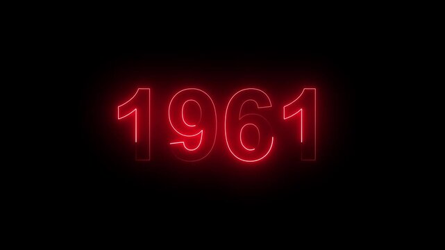 Vintage neon number 1961 glowing in dark retro style. Classic illuminated year display for historical timeline or century celebration.