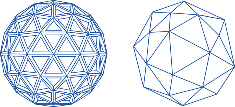Abstract Blue Geometric Sphere Wireframe Collection with Geodesic and Low Poly Structural Designs for Technology Graphic Projects