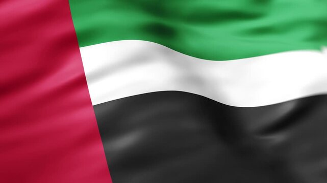 Realistic Emirati flag waving with detailed fabric texture seamless loop video background. 4K UHD UAE national flag animation