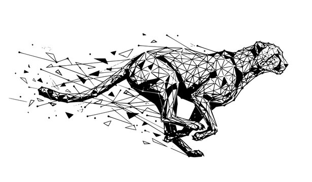 Futuristic Wireframe Cheetah Speed Technology Vector EPS