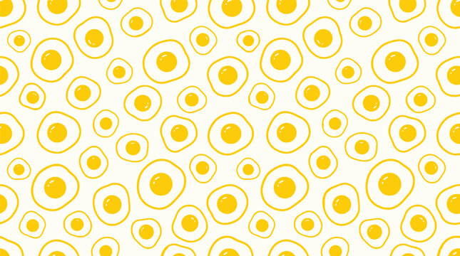 Seamless pattern featuring stylized fried egg illustrations on white.