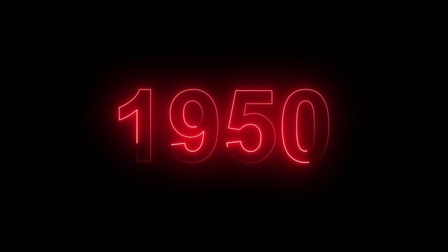 Vintage neon number 1950 glowing in dark retro style. Classic illuminated year display for historical timeline or century celebration.