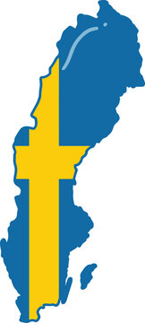 Sweden Map Vector Illustration with Swedish Flag Yellow Cross and Blue Background Pattern for Nordic European Travel Tourism History and National Day DesignsSweden Map Vector Illustration with Swedish