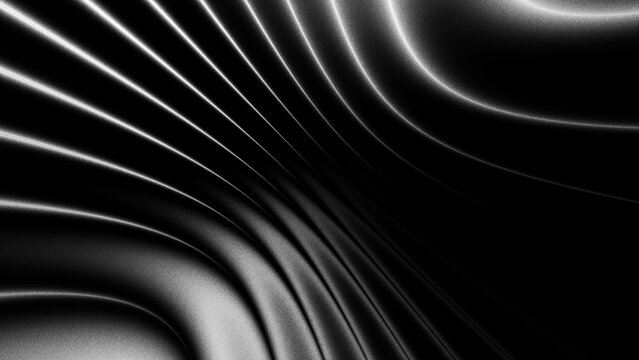 Black and Silver Abstract Wavy Gradient Background with Flowing Metallic Curved Lines, Soft Grainy Texture, Elegant Modern Surface for Posters, Covers, Branding, Wallpapers, and Digital Design Assets