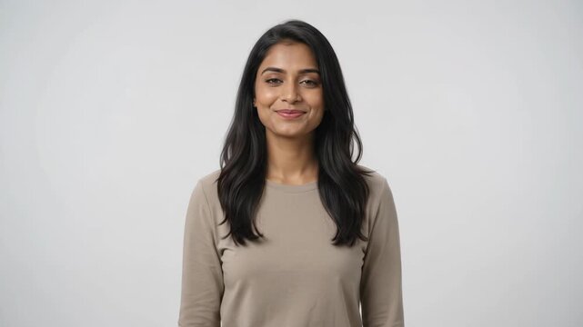 Friendly Young Indian Woman Reaching Hand Out for Handshake and Inviting Gesture Studio Shot