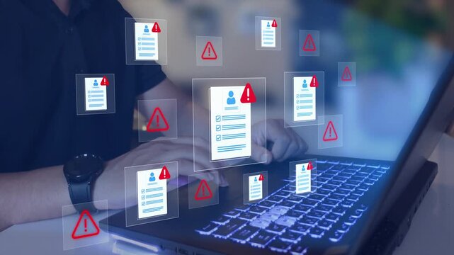 Stolen documents and Personal data theft , cybersecurity risks and digital fraud protection themes.