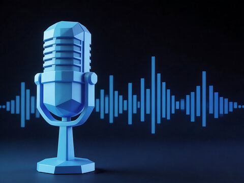 Blue microphone with sound waves