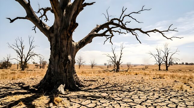 an old tree withered by extreme drought