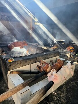 Babi Guling, traditional Balinese roast pig over an open wood fire