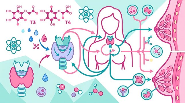 Thyroid hormone regulation and female anatomy infographic