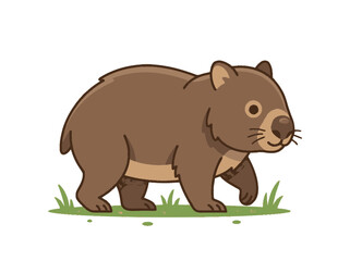 Fototapeta premium Cute Wombat Walking on Green Grass, Cartoon Style