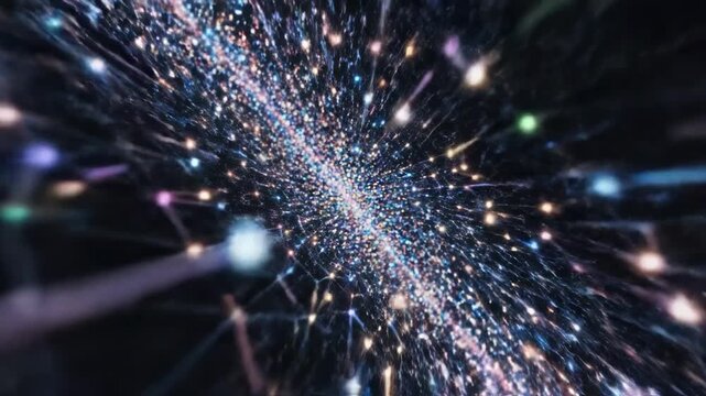 Abstract network of glowing lines expanding into a bright digital explosion video data stream