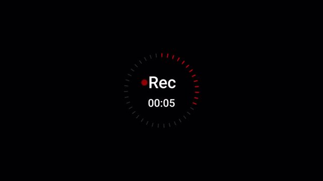 Recording screen with red dot timer counter animation on transparent background, camera recording with timecode counter animated.
