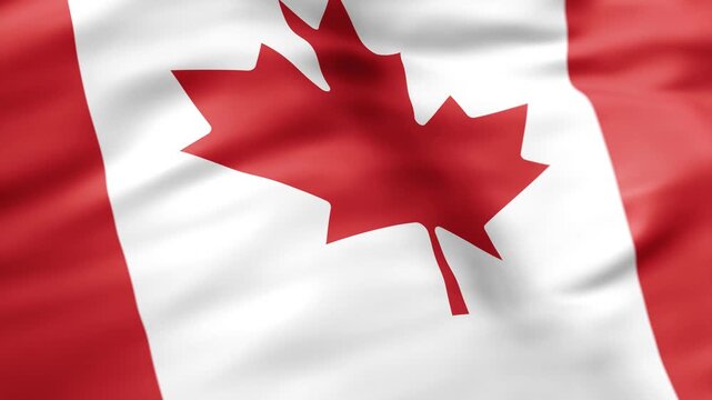 Realistic Canadian flag waving with detailed fabric texture seamless loop video background. 4K UHD Canada national flag animation