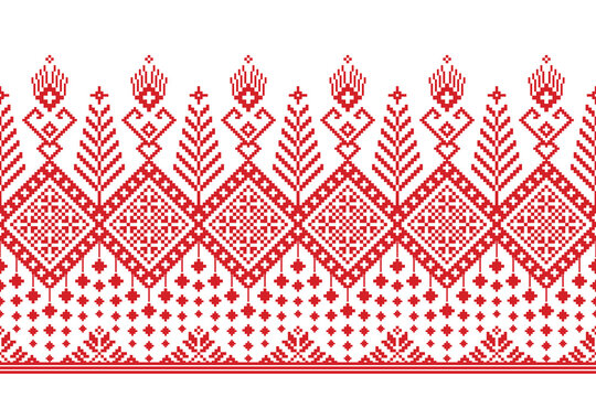 Cross Stitch Pattern concept folk embroidery seamless texture, rustic ornament motif. Design for: fabric, fashion, decor, blanket. Pattern charm woven art. I drew this by myself, it&rsquo;s not AI generated