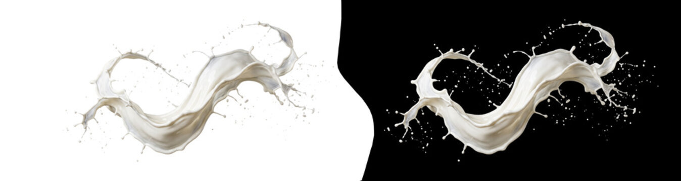 Dynamic milk splash isolated on transparent background