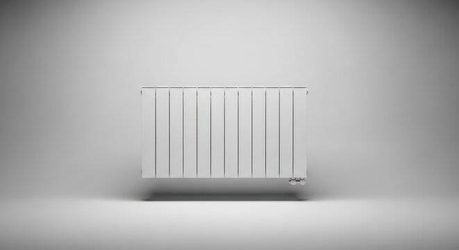 Modern white radiator against a neutral background for heating concept
