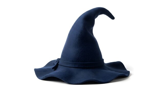 Dark blue felt witch hat isolated on white background