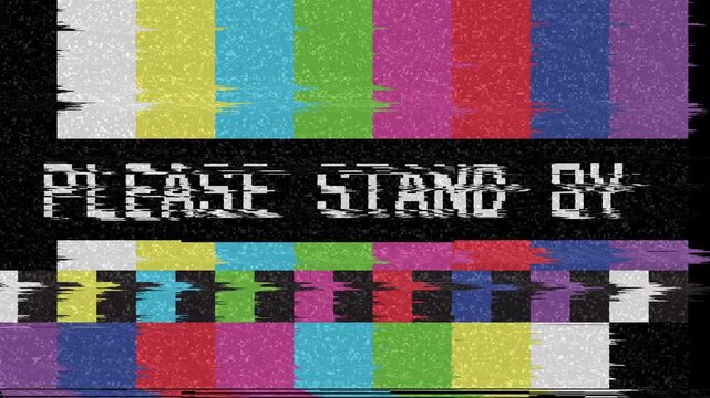 Retro Television Please Stand By Screen With Digital Noise Grain