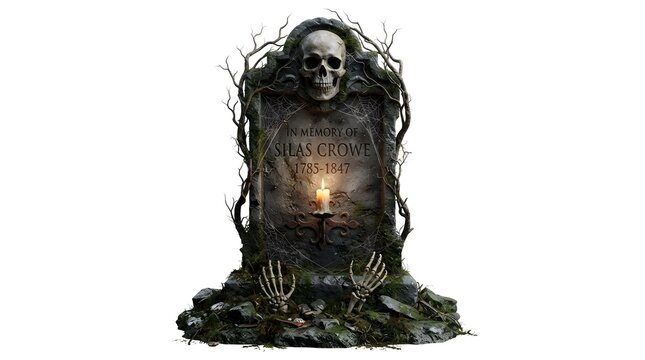 Tombstone of silas crowe isolated on white background