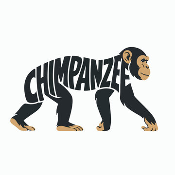 Minimalist typography vector logo of Chimpanzee