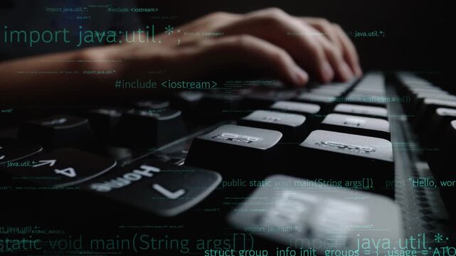 A focused coder interacts with a modern keyboard while various code snippets are displayed on a dark screen, illustrating the dynamic world of programming. Xenic