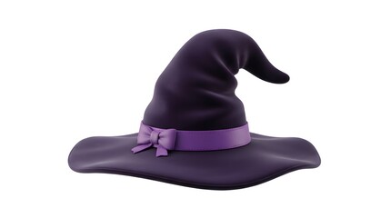 Fototapeta premium Purple cartoon style witch hat isolated on white background