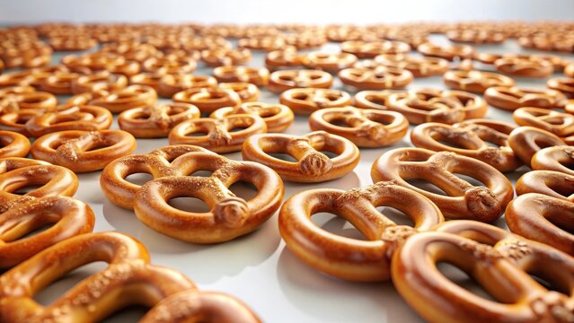 Pretzels isolated on a pristine white background suspended in an endless expanse of empty copy space