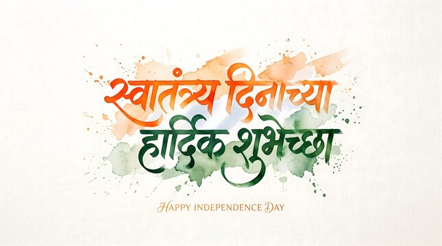 Indian Independence Day Watercolor Marathi Calligraphy Greeting