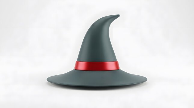 A smooth, modern stylized witch hat with a red ribbon band isolated on white background