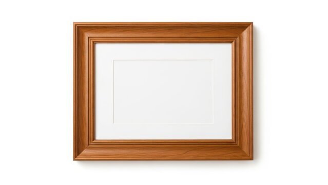 Empty wooden picture frame on wall ready for photo or art