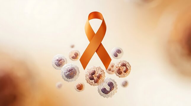 World CML Awareness Day with Orange Ribbon and Blood Cells