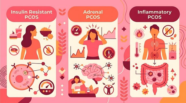 Medical infographic showing different types of pcos and symptoms