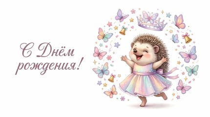 Fototapeta premium Happy Birthday Girl Illustration with Floral Wreath Frame.