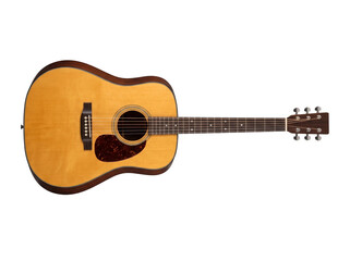 Obraz premium Acoustic guitar isolated on white. Wooden six string musical instrument for performance.