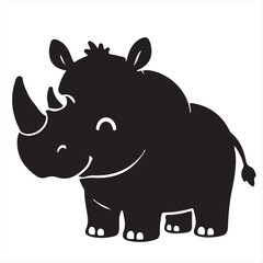 Cute baby rhinoceros silhouette vector illustration. Adorable cartoon rhino cub standing, isolated on white background. Perfect for kids design, t-shirt prints, laser cutting, crafts, and stencils. © Samsul