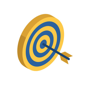 Isometric bullseye target vector icon illustration with arrow isolated on white background