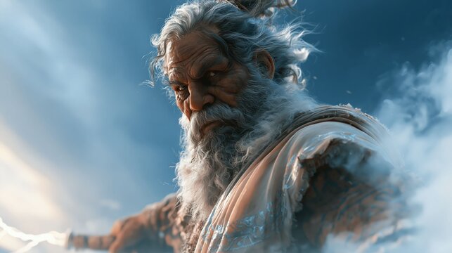 Majestic Zeus wields lightning with divine power as the legendary king of the Greek gods in an epic mythology illustration.