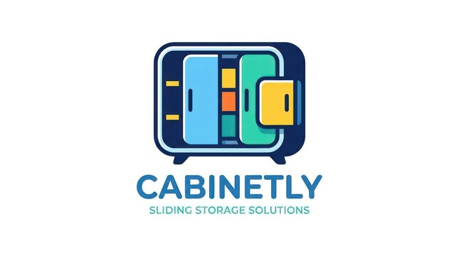 Storage cabinet logo design. Modern furniture icon for sliding door storage solutions.