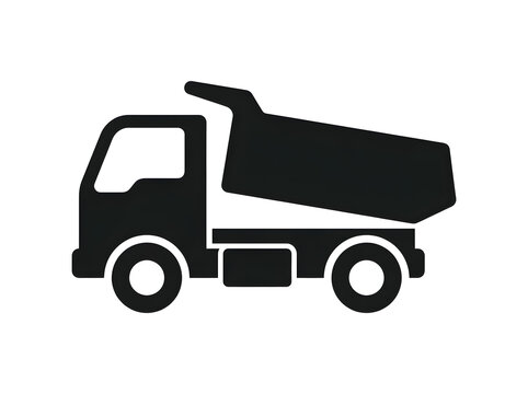 Black silhouette of a heavy dump truck construction vehicle for transporting sand, gravel and building materials