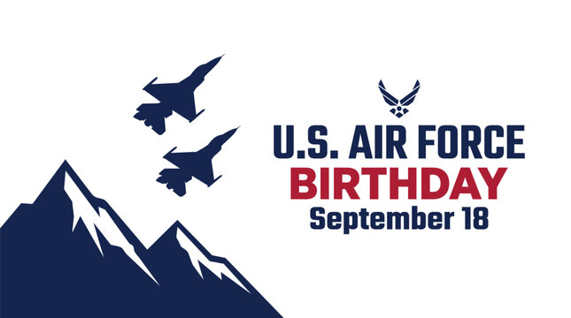 U.S. Air Force birthday celebration graphic with fighter jets flying over mountains on September 18