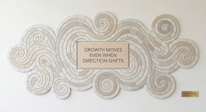 Inspirational Quote 'Growth Moves Even When Direction Shifts' on Textured Swirling Mosaic Wall Art