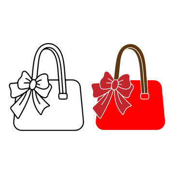 Women handbag vector icon set red and outline purse with red bow ribbon isolated on white background

Fashion handbag and tote bag vector illustration set line art and red women purse symbol for shopp