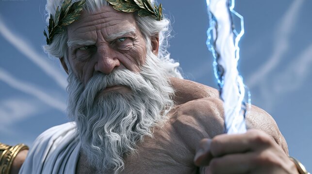 Majestic Zeus wields lightning with divine power as the legendary king of the Greek gods in an epic mythology illustration.