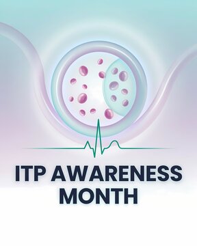 ITP Awareness Month Medical Poster with Platelet Illustration and Heartbeat