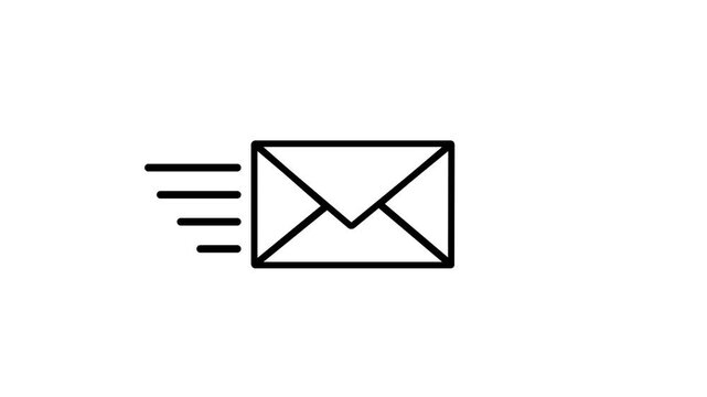 Mail email message sending envelope icon animation and black background.