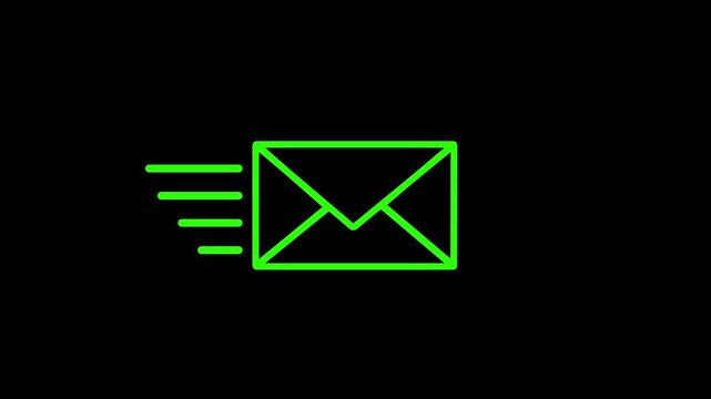 Mail email message sending envelope icon animation and black background.
